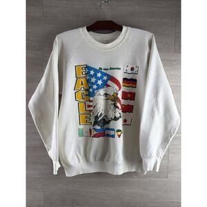 Bald Eagle Sweatshirt Mens Large White 1990s We Love America USA Vintage